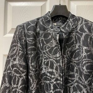 Toni Morgan Women's M Black/Silver Print‎ Mandrian Polyester Lined Open Blazer